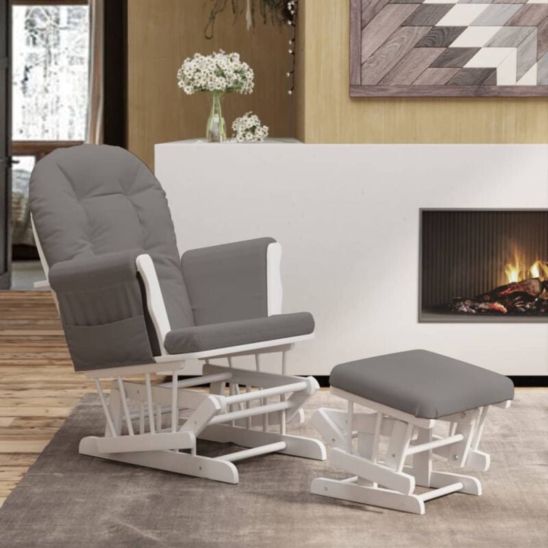 Chaise berçante avec repose-pied Chaise à bascule Fauteuil de Relaxation Gris foncé Tissu 14231