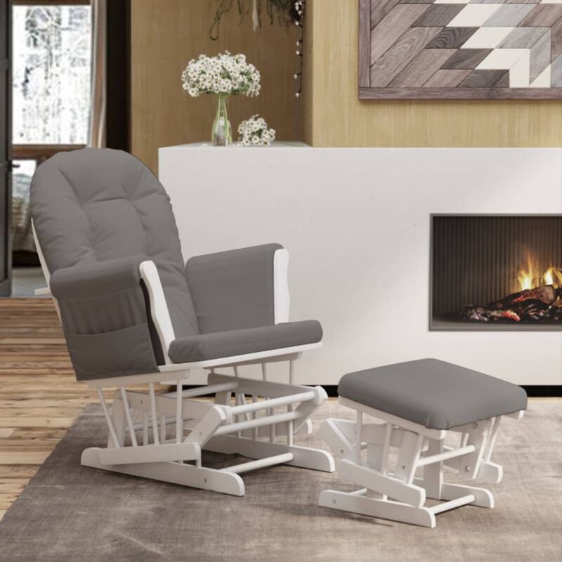 Vidaxl - Chaise berçante avec repose-pied Gris foncé Tissu