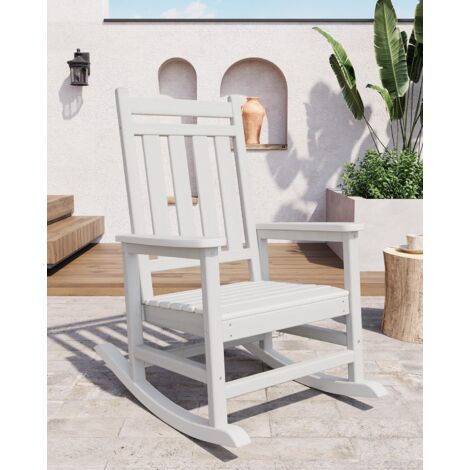 Chaise berçante jardin HDPE extérieur dossier haut avec accoudoirs étanche et résistante chaise longue confortable pour terrasse jardin 61x89x102 cm