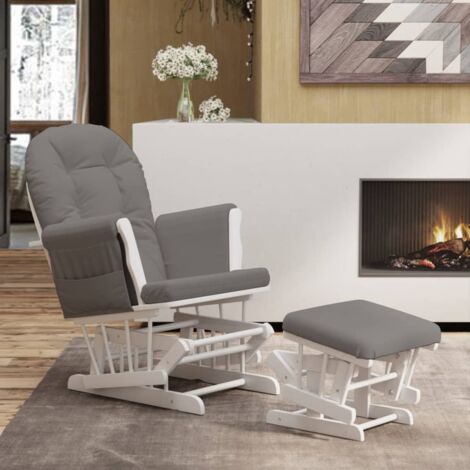 Chaise berçante,Chaise à bascule avec repose-pied Gris foncé Tissu -FR30486