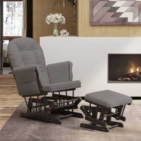 Chaise berçante,Chaise à bascule avec repose-pied Gris foncé Tissu -FR77311