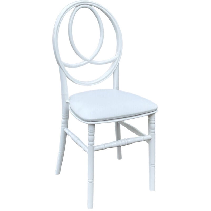 Chaise blanche avec coussin simili-cuir phoenix en plastique monobloc