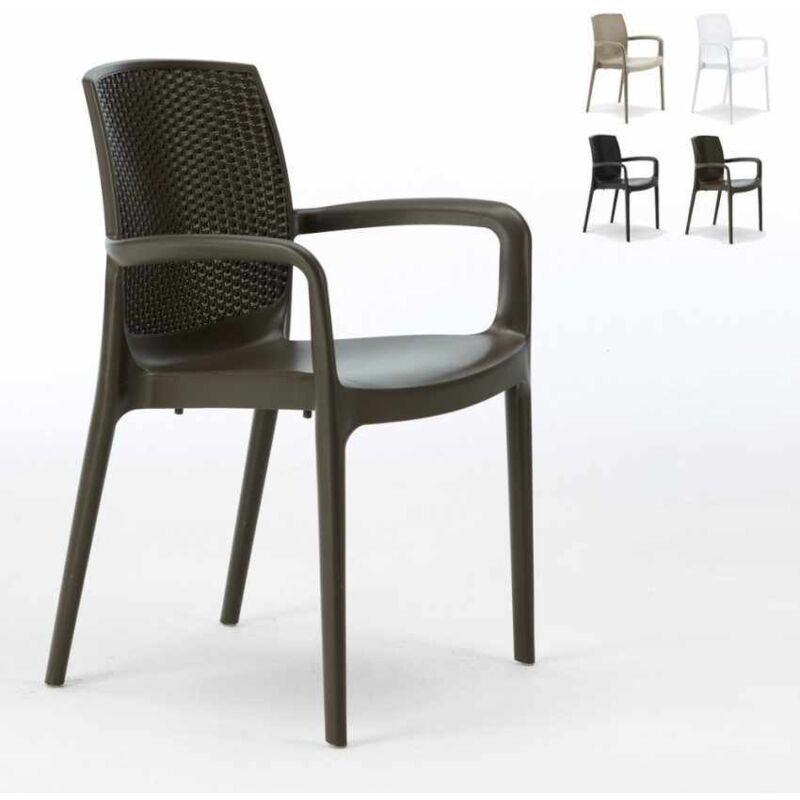 Grand Soleil – Fauteuil de jardin empilable en résine poly-rotin – Dimensions 55x59x84 cm – Poids 3,8 kg – Design élégant pour cafés et hôtels