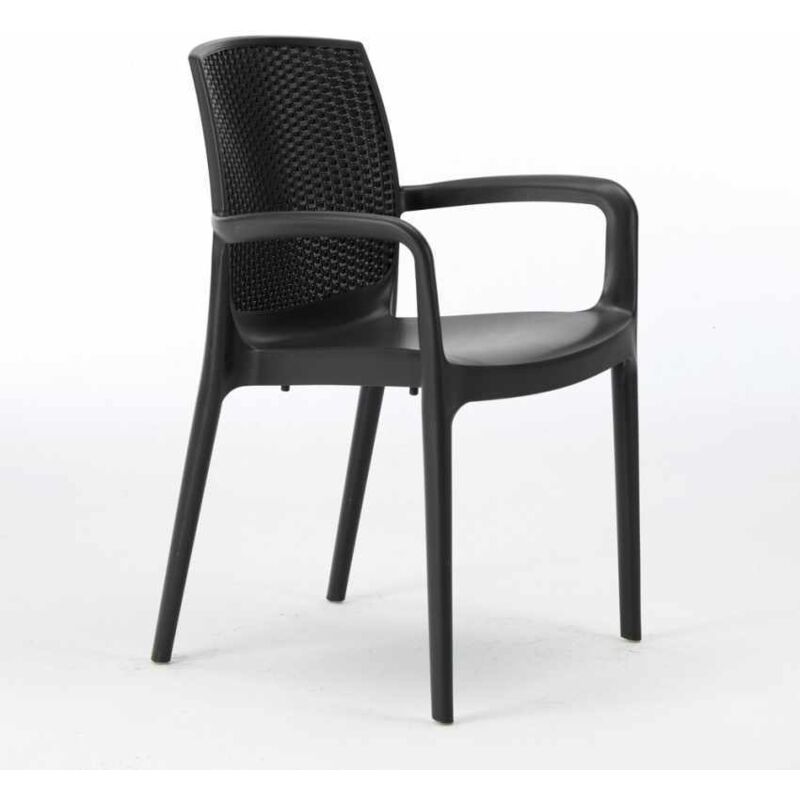 Grand Soleil – Lot de 18 chaises de jardin empilables en résine effet poly-rotin – Dimensions 55x59x84 cm – Couleur noir anthracite