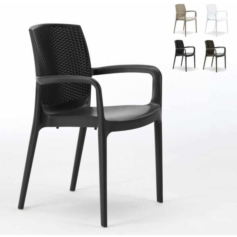 Grand Soleil – Fauteuil de jardin empilable en poly-rotin noir – Structure robuste – Dimensions 55x59x84 cm – Pour cafés et hôtels