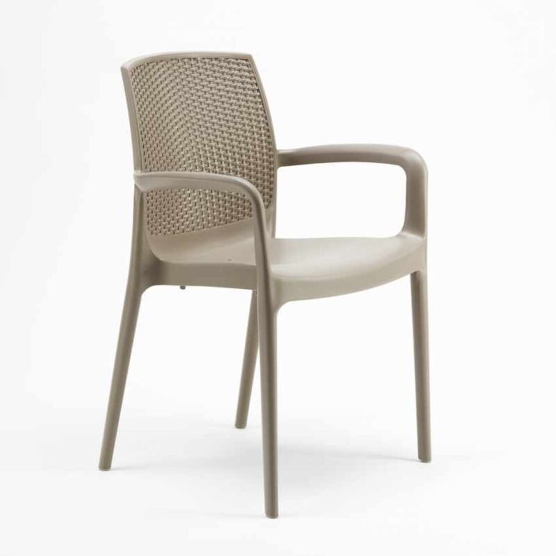 Grand Soleil – Lot de 18 chaises de jardin empilables en poly-rotin – Structure robuste – Dimensions 55x59x84cm – Pour cafés et espaces publics