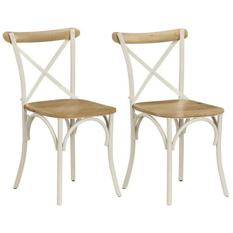 Chaise bois de manguier massif et acier blanc Tiphen - Lot de 2