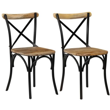Chaise bois de manguier massif et acier noir Tiphen - Lot de 2