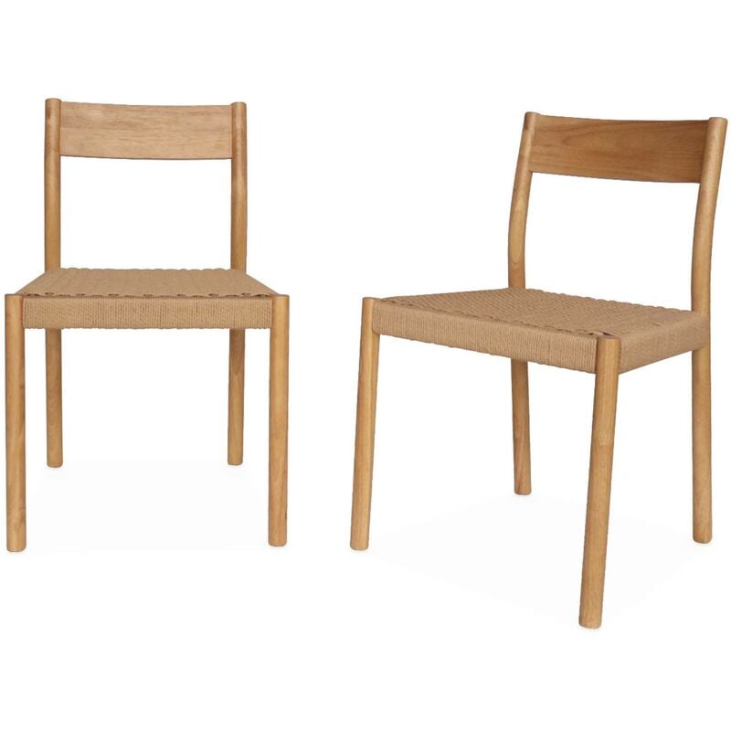 Sweeek - Lot de 2 chaises naturelles en bois et cordage. Ella. l 49.5 x p 53 x h 82cm