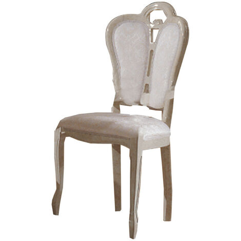 Chaise bois laqué beige et assise tissu beige clair Lesly