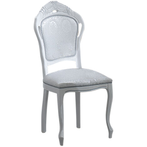 Chaise bois laqué blanc et assise tissu doux gris clair Verko