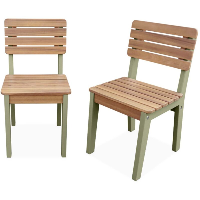Lot de 2 chaises en bois d'acacia pour enfant. salon de jardin enfant vert de gris. intérieur / extérieur
