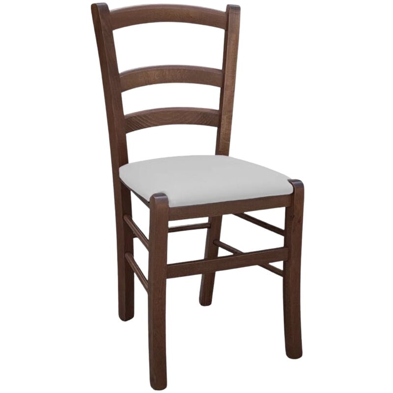 Okaffarefatto - Chaise vénitienne en bois de noyer foncé avec assise en simili cuir gris glace