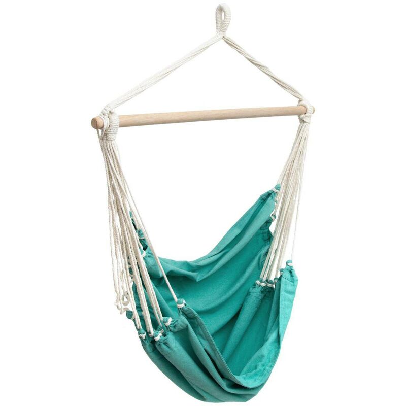 Chaise de détente suspendue Cuenca jade en coton naturel et bois - Hespéride
