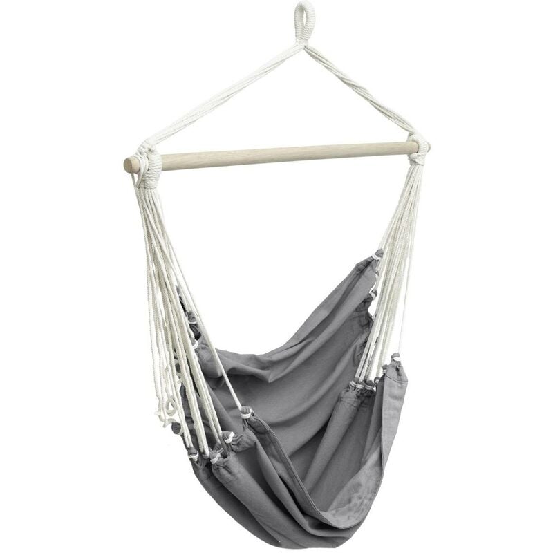 Chaise de détente suspendue Cuenca gris perle en coton naturel et bois - Hespéride