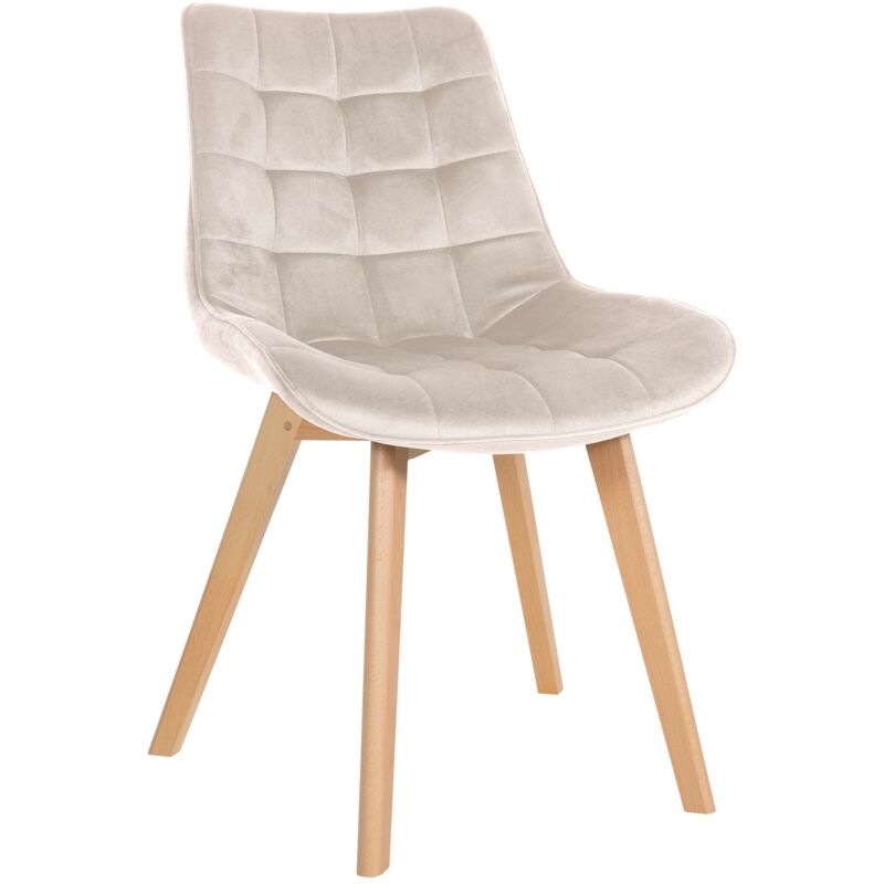 Décoshop26 - Chaise de salle à manger x1 design scandinave coutures carrées en velours crème pieds en bois clair 100002191