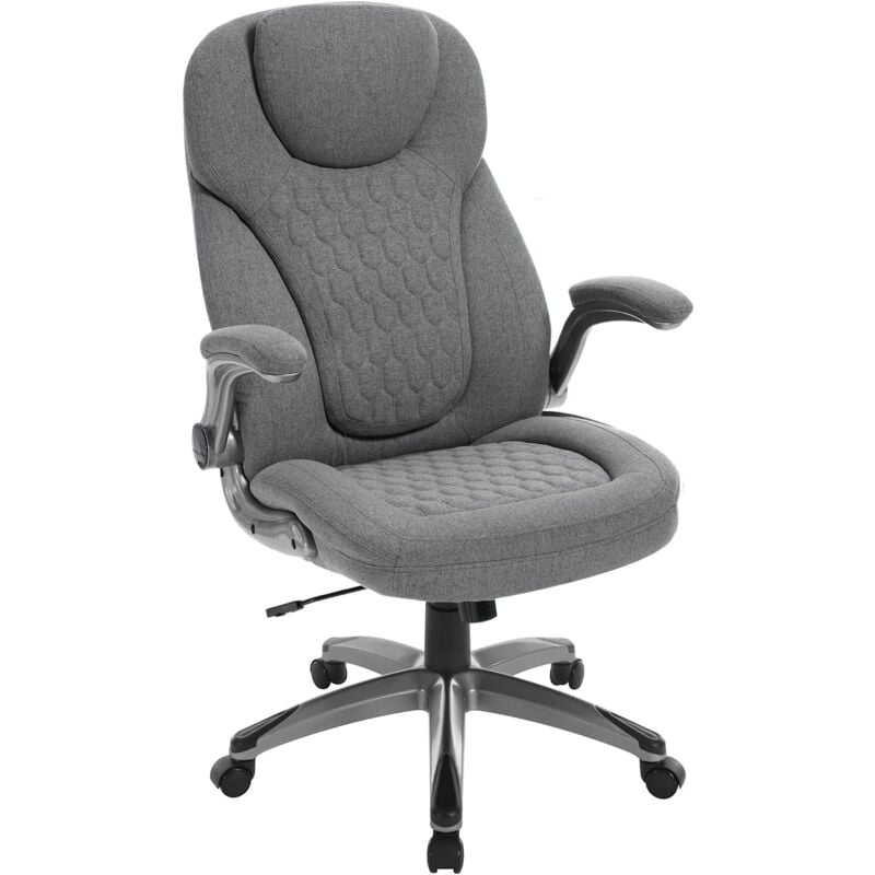 Woltu - Chaise Bureau en Lin et Métal Fauteuil de Direction - Fauteuil de Bureau avec Dossier Haut - Réglable en Hauteur - Gris