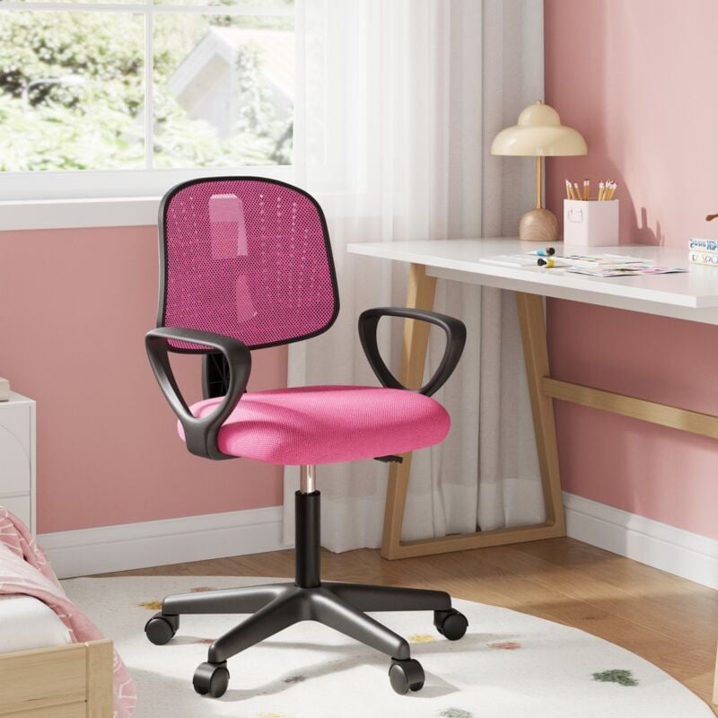 Chaise Bureau Enfant Klihome, Fauteuil de Bureau, Chaise Ergonomique en Maille Respirante, Dossier Réglable, Rose