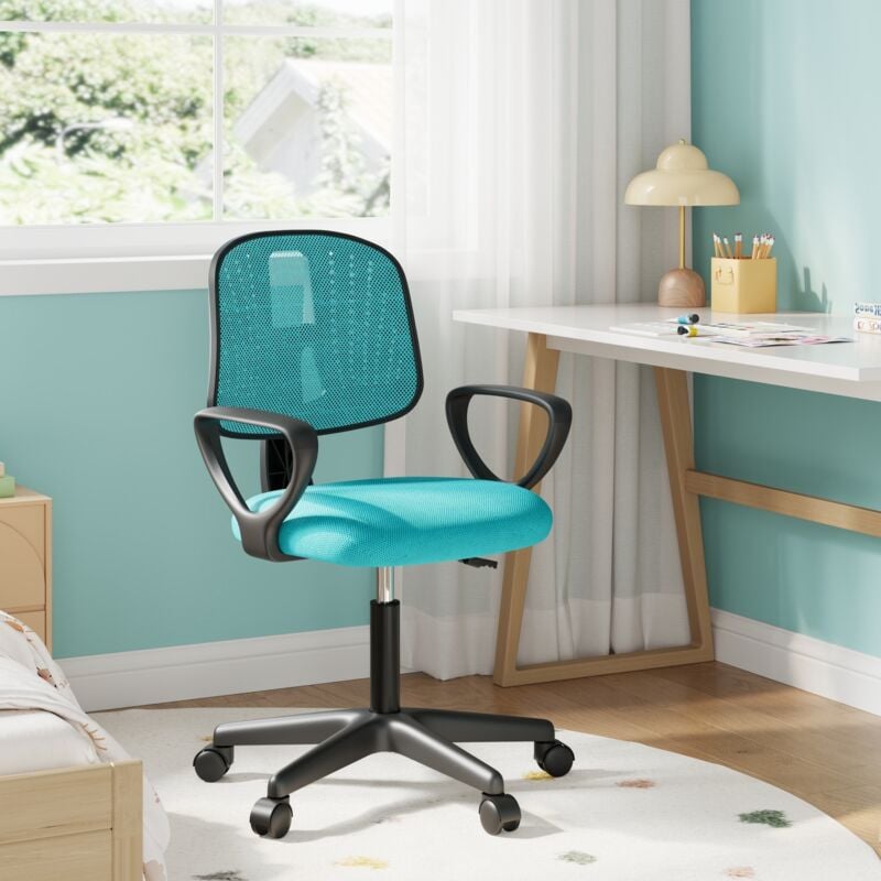 Chaise Bureau Enfant Klihome Fauteuil de Bureau, Chaise Ergonomique en Maille Respirante, Dossier Réglable, Turquoise