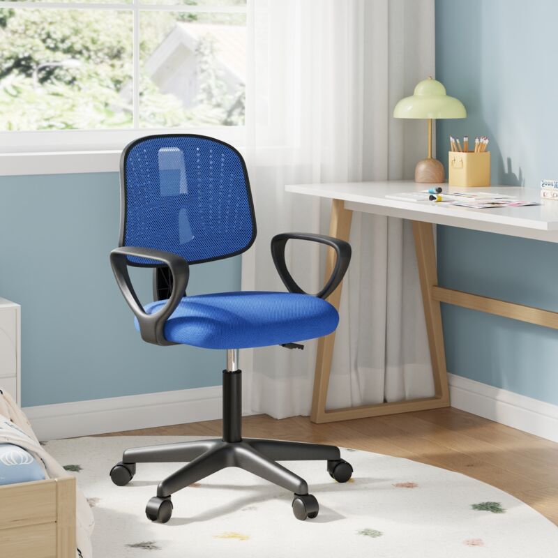 Chaise Bureau Enfant Klihome Fauteuil de Bureau, Chaise Ergonomique en Maille Respirante, Dossier Réglable, Bleu