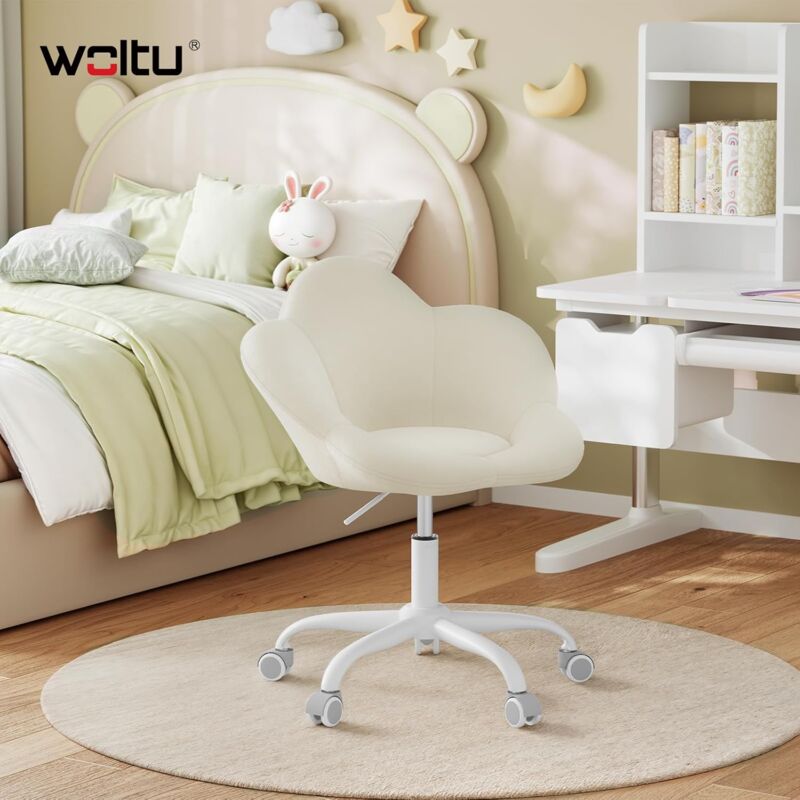 Woltu - Chaise Bureau Enfant Fauteuil Ergonomique, en Forme de Pétale, Hauteur Réglable, Beige