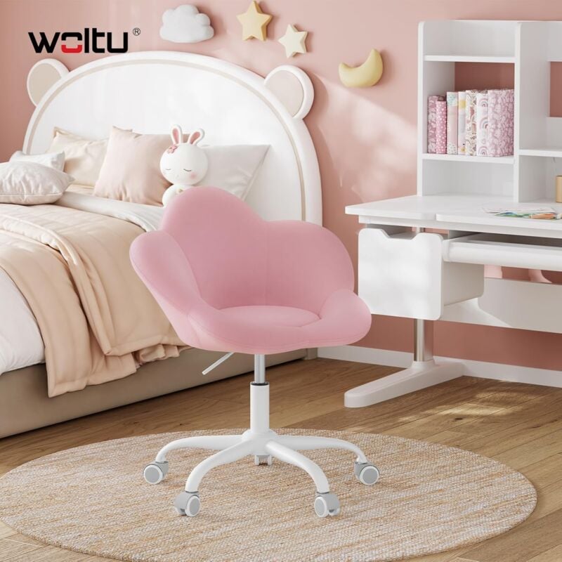 Chaise Bureau Enfant Woltu Fauteuil Ergonomique, en Forme de Pétale, Hauteur Réglable, Rose Clair