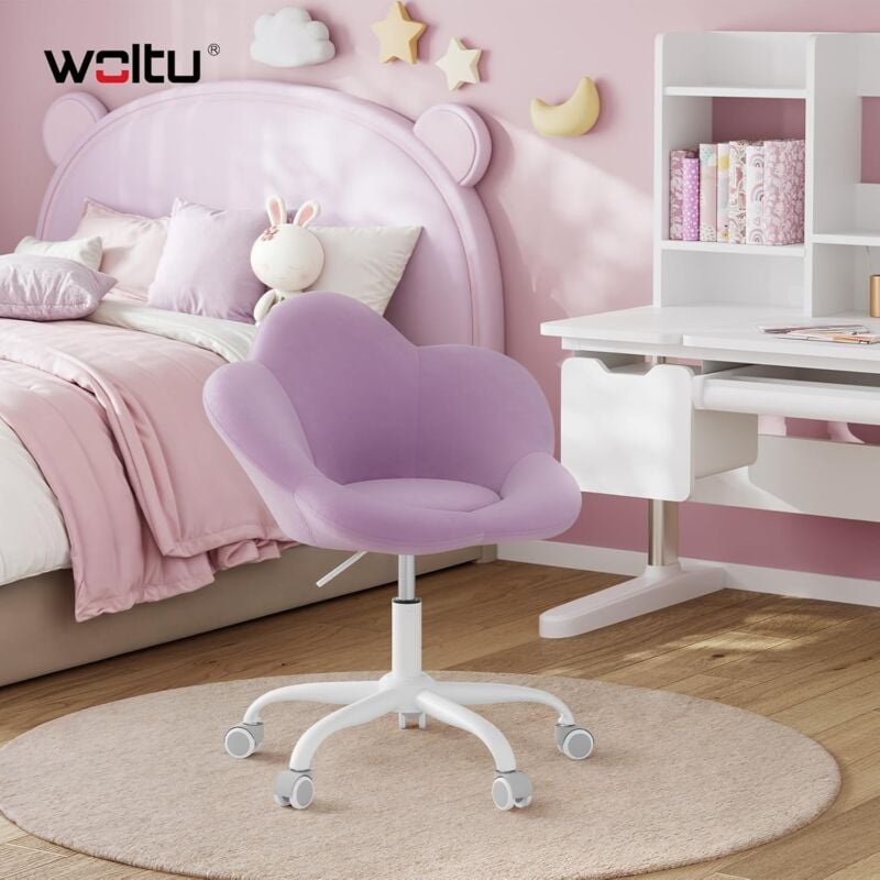 Woltu - Chaise Bureau Enfant Fauteuil Ergonomique, en Forme de Pétale, Hauteur Réglable, Violet Clair