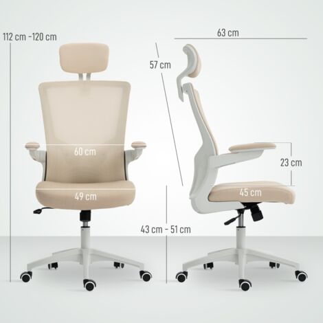 Chaise bureau ergonomique accoudoirs relevables soutien lombaire appui-tête 60x63x120cm, beige