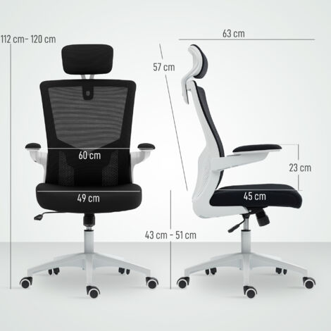 Chaise bureau ergonomique accoudoirs relevables soutien lombaire appui-tête 60x63x120cm, noir