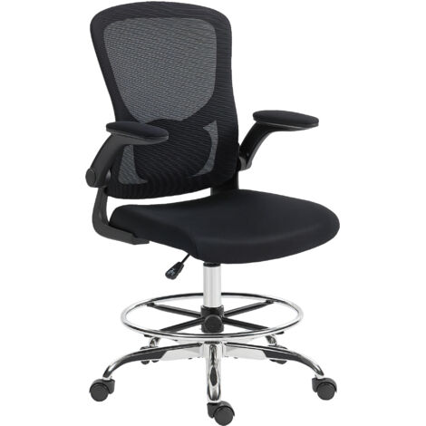Chaise bureau ergonomique, chaise de dessin, support lombaire 4D, accoudoirs relevables, 60 x 60 x 108-132 cm, noir