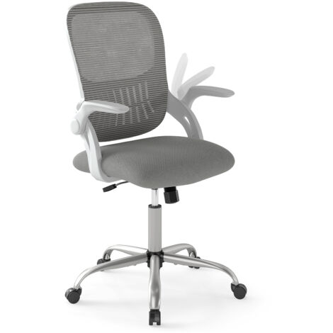 Chaise Bureau Ergonomique, Dossier en Maille Respirante, Fauteuil Bureau avec Accoudoirs Relevables et Espace de Rangement au Dos, Gris