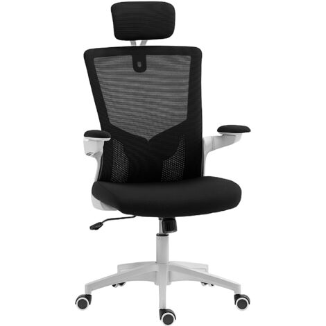 Chaise bureau ergonomique, fauteuil de bureau, accoudoirs relevables, soutien lombaire, appui-tête, 60x63x120cm, noir