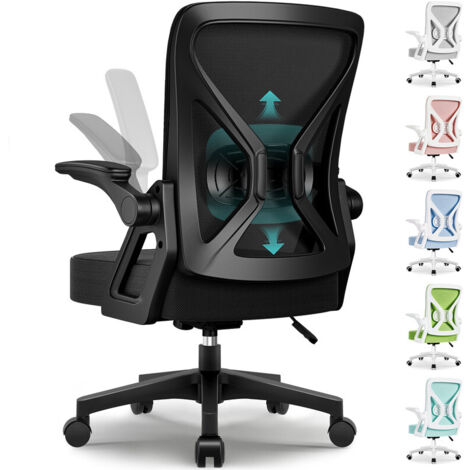 Chaise Bureau Ergonomique, Fauteuil de Bureau avec Accoudoirs Relevables, Soutien Lombaire Réglable, Chaise de Bureau Pivotante Réglable en Hauteur, Office Chair en Maille avec Fonction Bascule Jusqu'