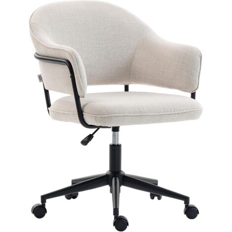 Chaise bureau ergonomique, fauteuil de bureau avec hauteur réglable, pivotant 360°, 63 x 65 x 83-92 cm, crème