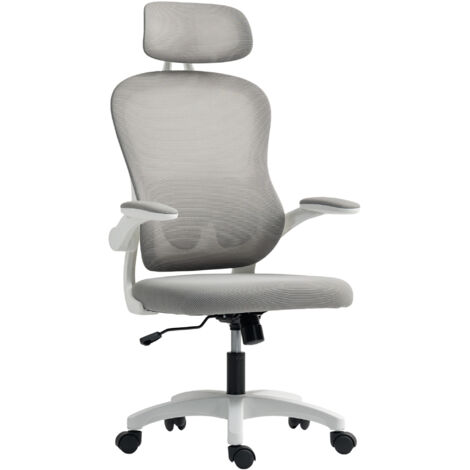 Chaise Bureau Ergonomique, Fauteuil de Bureau en Maille avec Accoudoirs Rabattables, Hauteur Réglable, 64x62x115cm, Gris