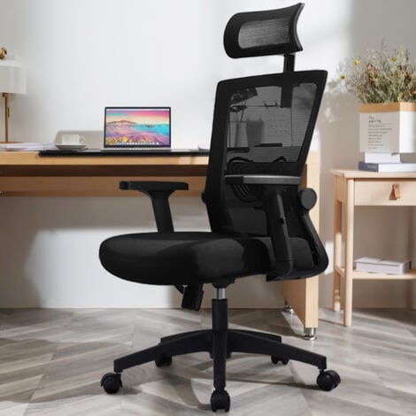 DACCORMAX Bureau Ergonomique, Fauteuil de Bureau Inclinable à Roulettes, Accoudoirs Réglables 10cm, Appui-Tête Ajustable en Hauteur 11cm, Soutien Lombaire Réglable 6cm