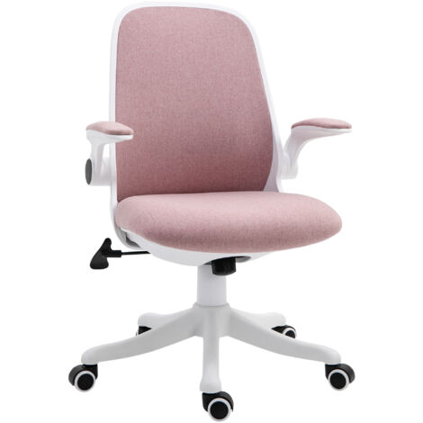 Chaise bureau ergonomique hauteur réglable tissu effet velours 62,5x60x94-104 cm blanc rose