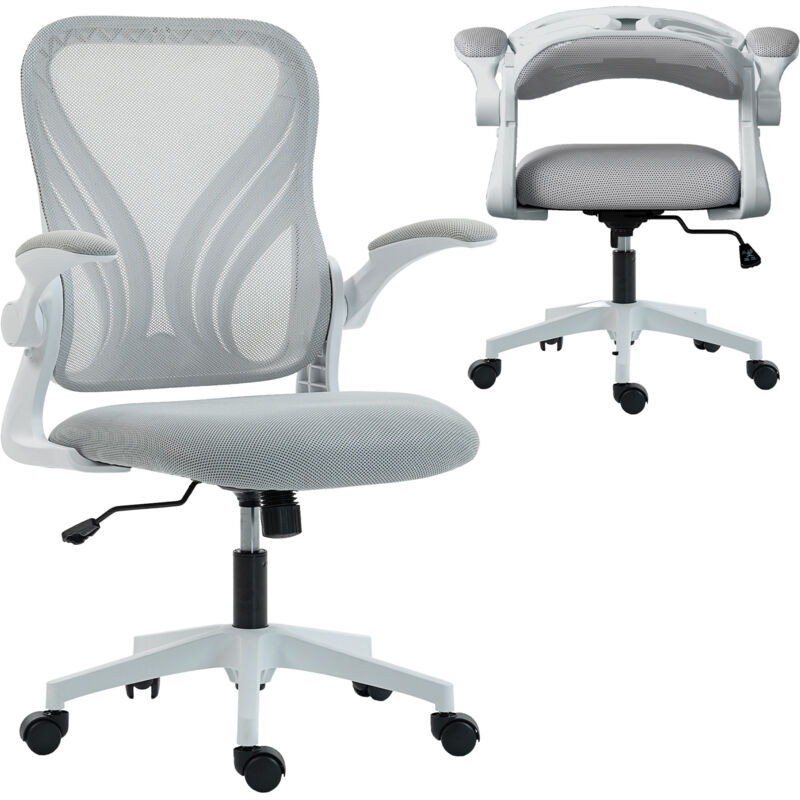 Chaise bureau ergonomique - HOMCOM - dossier rabattable, accoudoirs relevables - tissu en maille - 73x62x101-111cm - gris