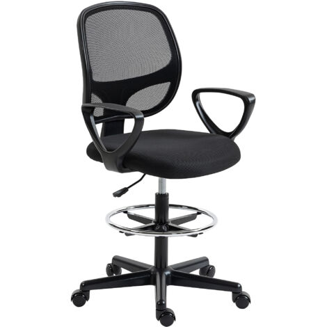 Chaise bureau ergonomique noire, fauteuil avec repose-pieds et accoudoirs, réglable en hauteur, 59x58x103-123cm