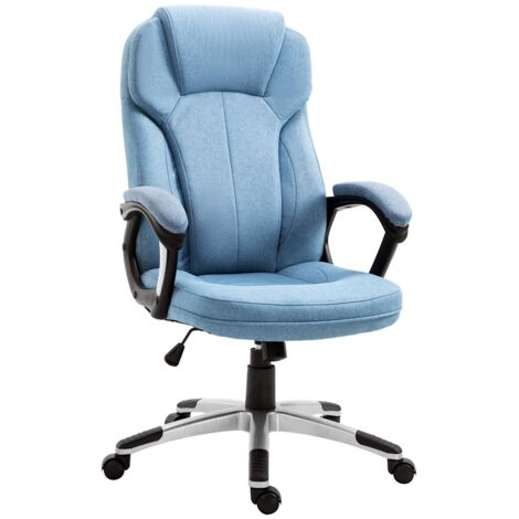 Chaise bureau ergonomique réglable hauteur, lin bleu clair, assise confortable 66 x 75 x 110-120 cm