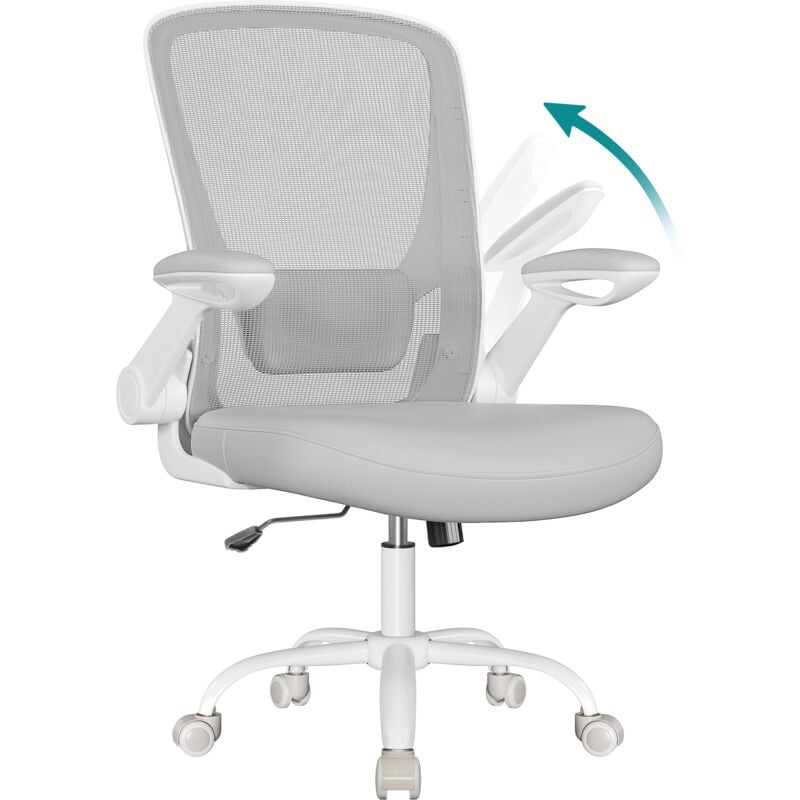 Chaise Bureau Ergonomique, Tissu en Maille, Support Lombaire, Mécanisme à Bascule, Assise Large de 53 cm, Accoudoirs Rabattables, pour Bureau,