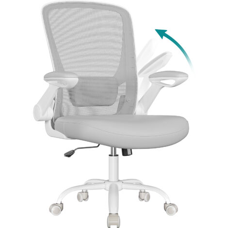 Chaise Bureau Ergonomique, Tissu en Maille, Support Lombaire, Mécanisme à Bascule, Assise Large de 53 cm, Accoudoirs Rabattables, pour Bureau, Chambre, Gris Tourterelle