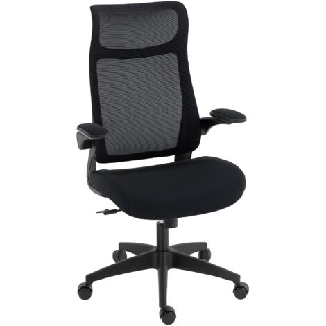 Chaise bureau, fauteuil de bureau, accoudoirs relevables 3D, hauteur réglable, dossier en maille, 64x65x108-118cm, noir