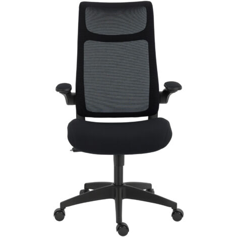 Chaise bureau, fauteuil de bureau, accoudoirs relevables 3D, hauteur réglable, dossier en maille, 64x65x108-118cm, noir
