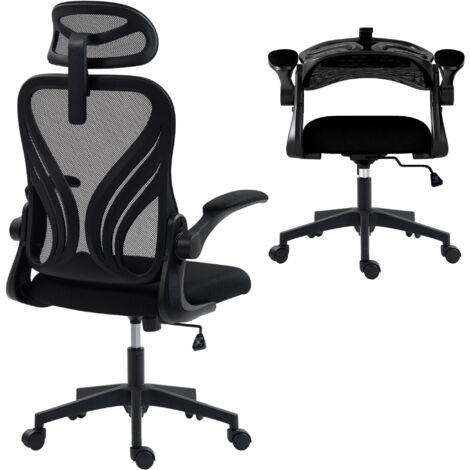 Chaise bureau, fauteuil de bureau en maille, dossier rabattable, appui-tête 2D, accoudoirs relevables, 73x62x136cm, noir