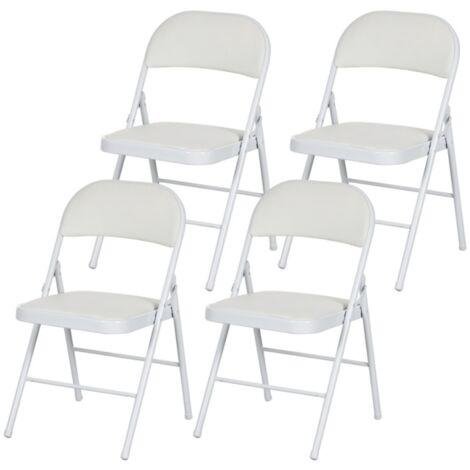 Chaise bureau pliante - 4 chaises similicuir blanc - Pieds acier - Réception/salle d'attente