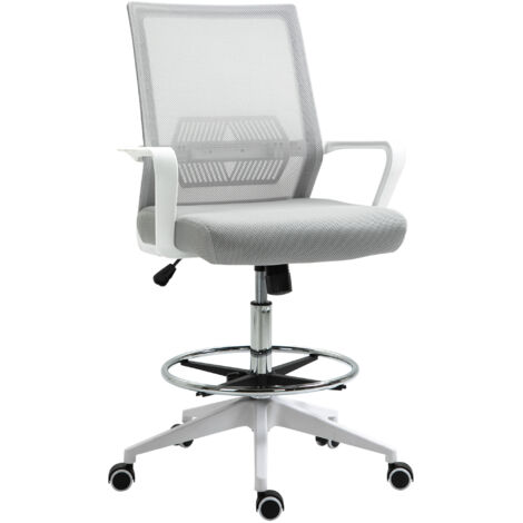 Chaise bureau réglable haute, maille respirante gris/blanc, 64x59x104-124 cm, pivotante 360°