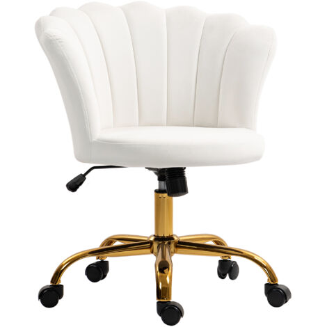 Chaise bureau velours, chaise coiffeuse dossier pétale, hauteur réglable 69x64x80-90cm, blanc