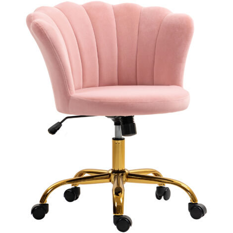 Chaise bureau velours design coquillage LUCIA rose et doré