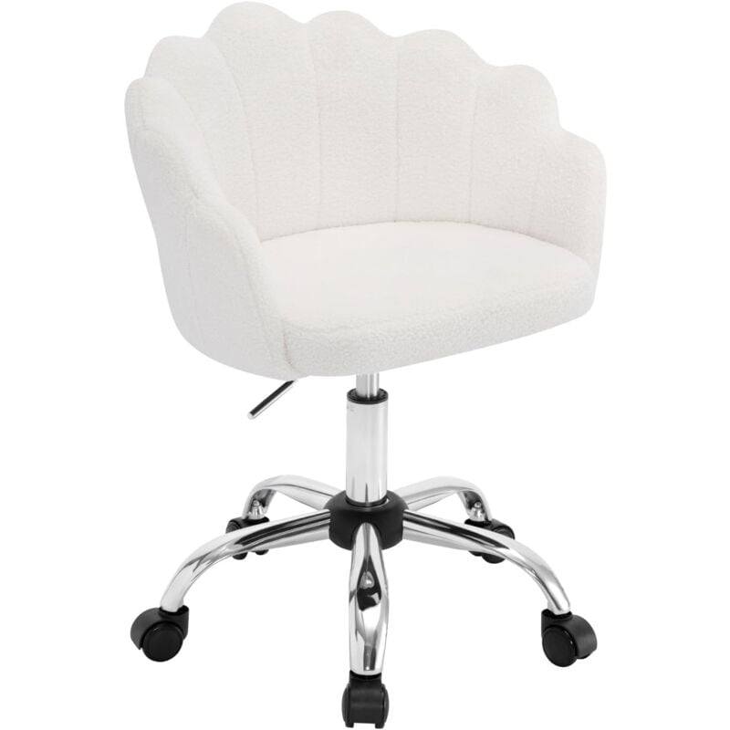 Woltu - Chaise Bureau Chaise Coiffeuse en Cachemire et Métal - Fauteuil Coquillage - Chaise Pivotante - Hauteur Réglable - Crème Blanc